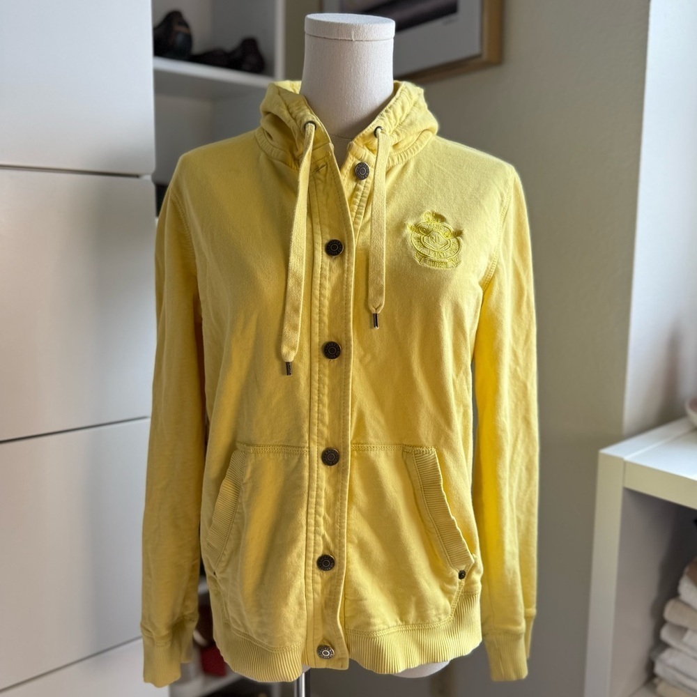 Vintage Y2K LRL Ralph Lauren Button Up Yellow Hoodie Jacket Size Medium
